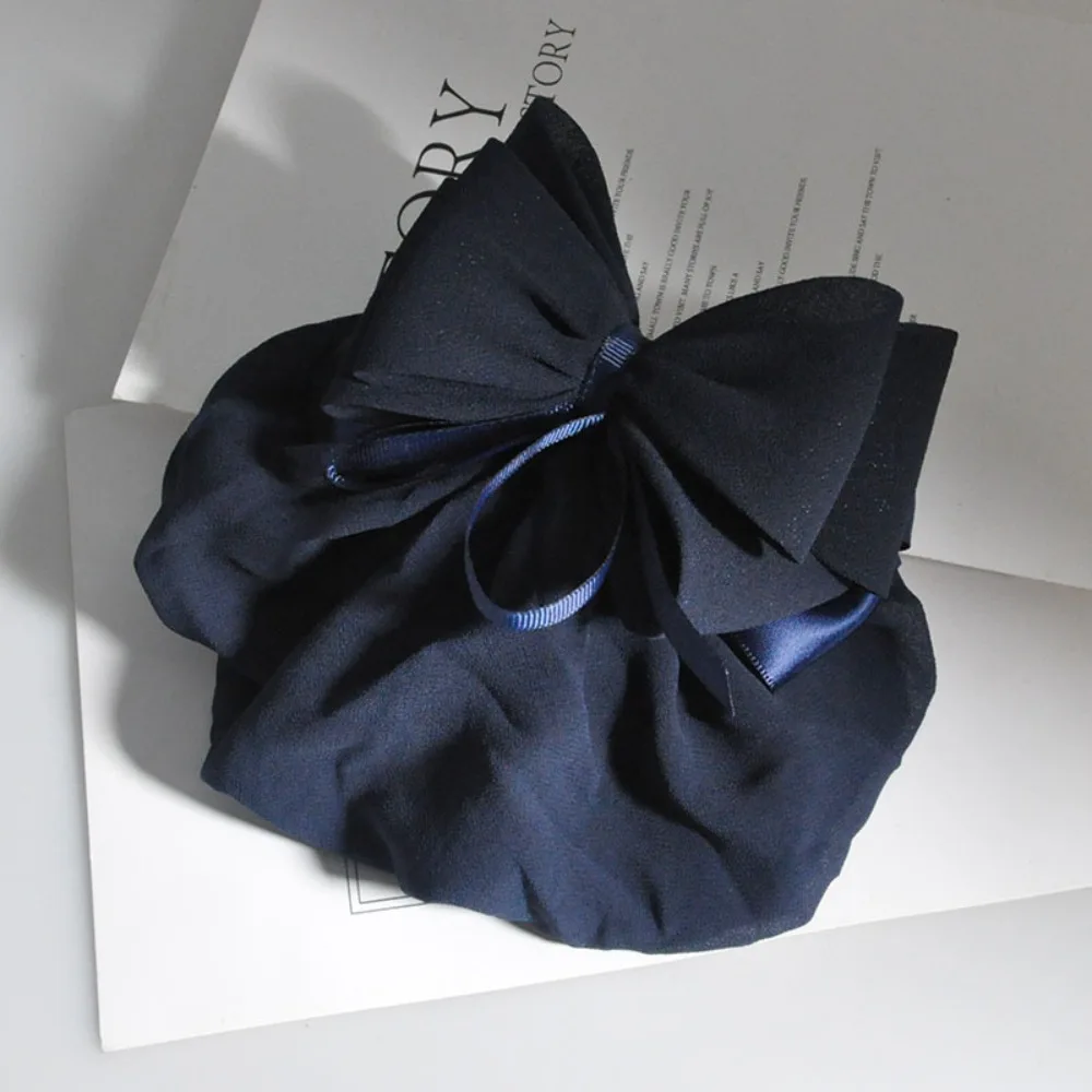 

Elegant Ribbon Ruffled Edges Hair Net Sweet Korean Style Women Spring Clip Ponytail Clip Stewardess Bow Snood For Girls