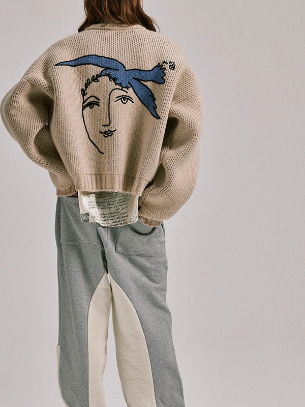 

Вязаный кардиган-свитер в стиле ретро с американской живописью и надписью «Peace», универсальный, свободный крой, для осени и зимы