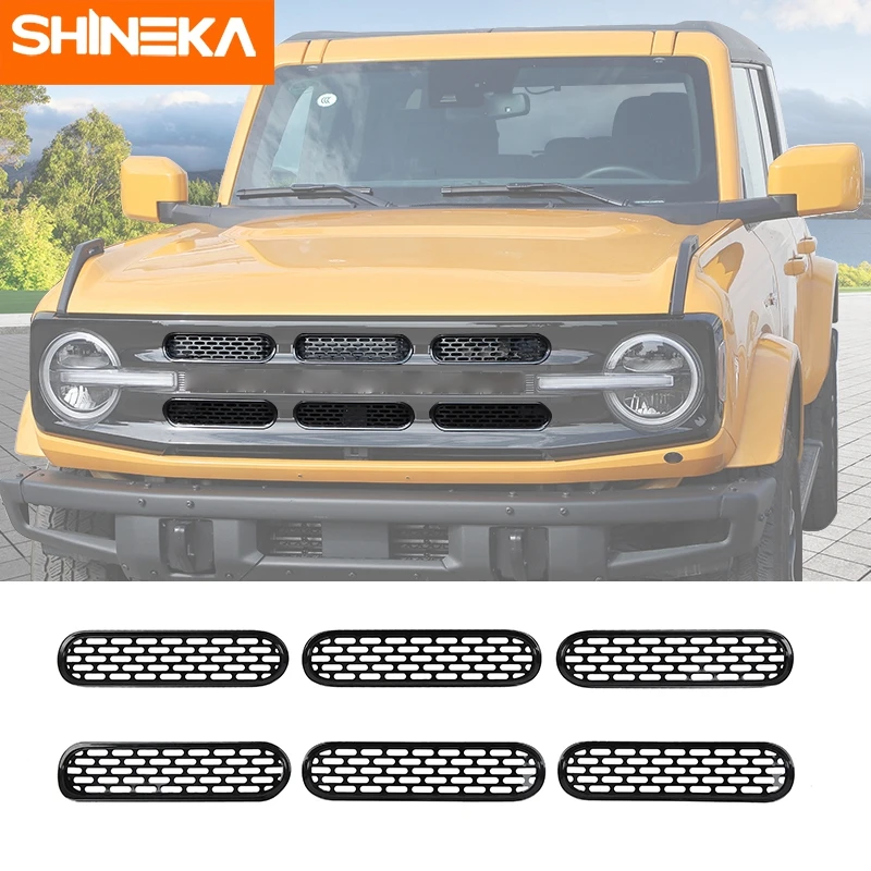 

SHINEKA Car Exterior Front Inserts Grille Grills Mesh Decoration Cover Trim for Ford Bronco 2021 2022 2023 UP 4-Door Accessories