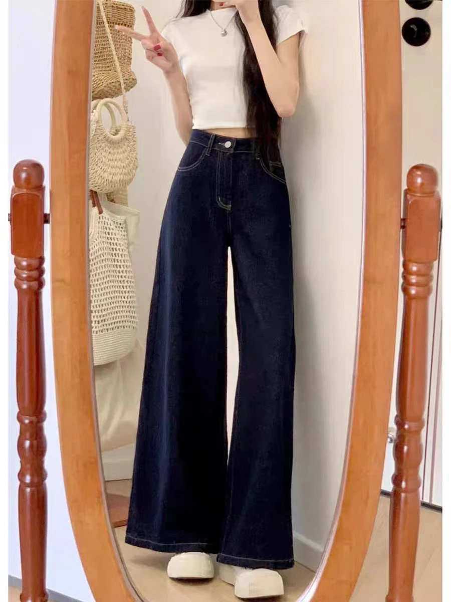 

Джинсы Deep Blue больших размеров с высокой талией, прямые, повседневные, широкие брюки для женщин с фигурой типа «груша», весна-осень