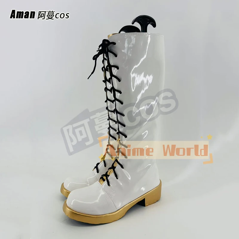 Anime KPop Demon Hunters Rumi Zoey Mira Costume Cosplay Scarpe Stivali bianchi fatti a mano in ecopelle Stivali di alta qualità