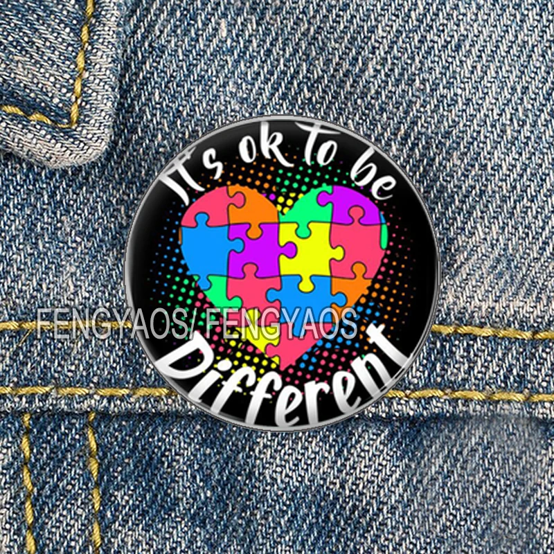 Stainless Steel Autism Awareness Badge Autistic Symbol Brooch Fashion Backpack Decoration Pins Round Jewelry Women Gift