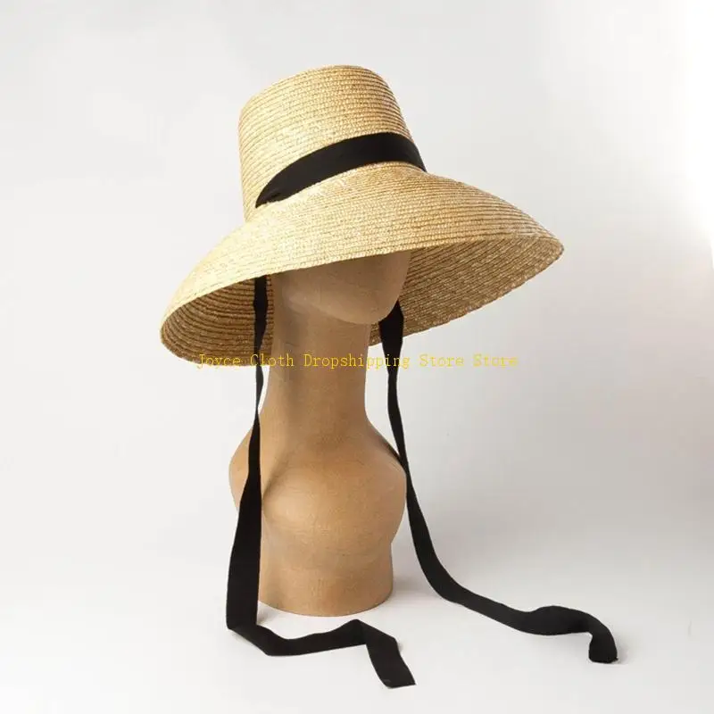 Mũ mùa hè vành lớn thanh lịch Mũ rơm đơn giản Tấm che nắng hoang dã cho chụp ảnh đường phố 10CD