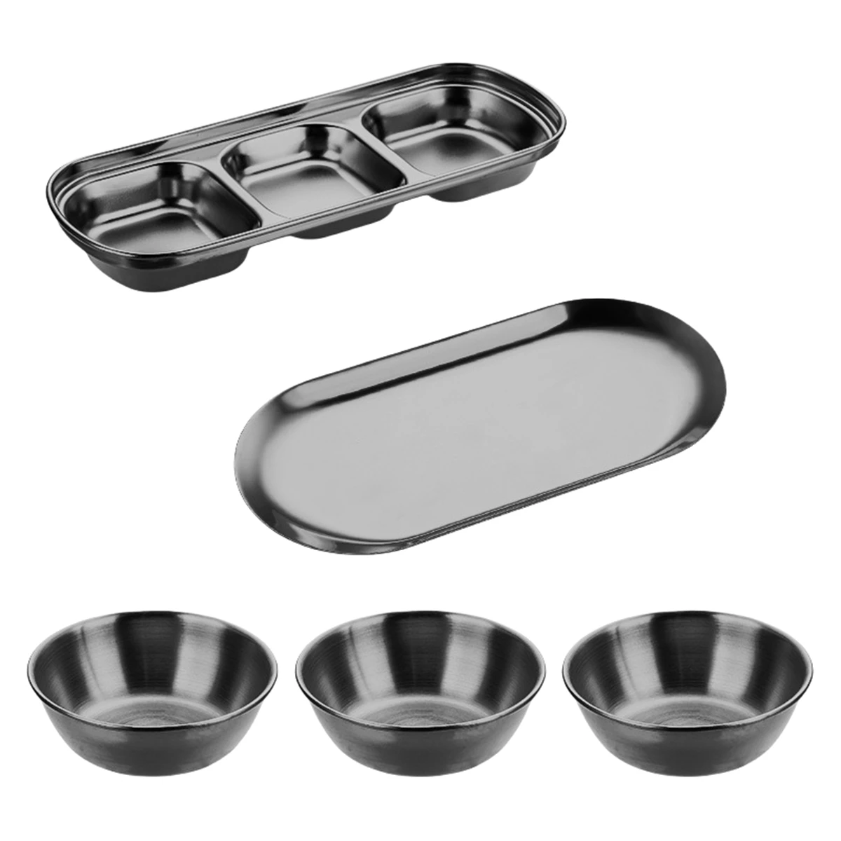 5 Pcs Stainless Steel Sauce Dish Set with Storage Tray Stackable Snack Containers for Organized Kitchen Storage