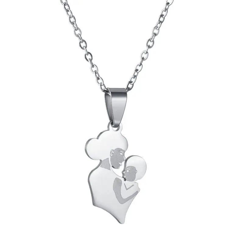 Mom Baby Pendant Mother Day Necklace Silvery Color Stainless Steel Chain Jewelry For Women Wife Maternal Family Charm Love Gift