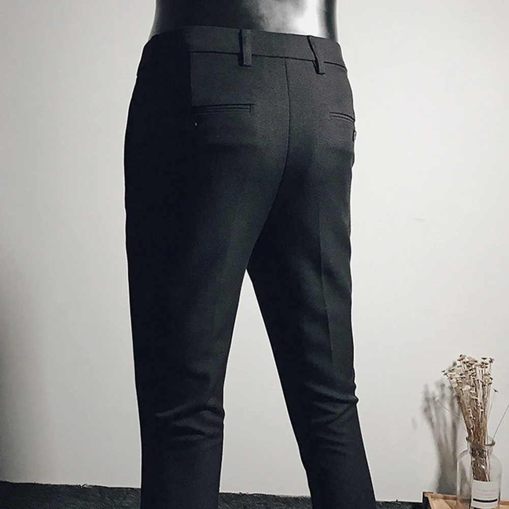 السراويل السراويل الرجال البوليستر S-4XL سليم بلون تمتد البدلة السراويل ارتداء 9 نقطة بنطلون الأعمال العلامة التجارية الجديدة