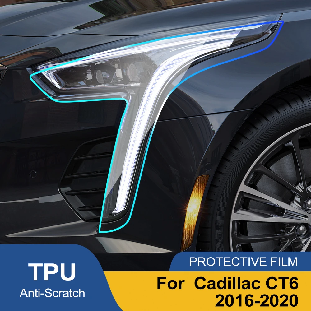 For Cadillac CT6 2016-2020 Smoke Black High-Gloss Pre-Cut Headlight Protection Film TPU PPF Anti-Scratch Car Vinyl Wrap Kit