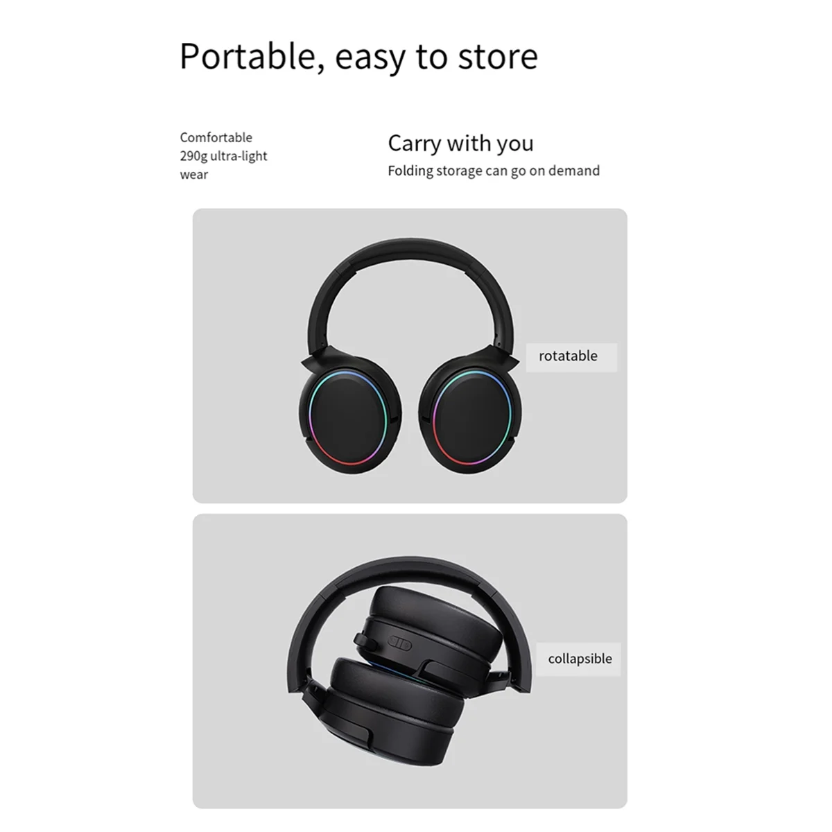 IIJJ-X7 Pro Auriculares inalámbricos Bluetooth 5.1 para juegos Auriculares de música Auriculares con gradiente RGB Auriculares luminosos, Blanco