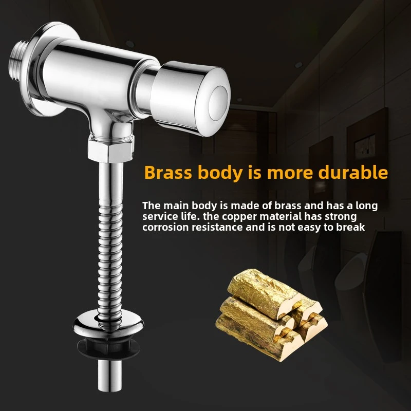 Toilet Full Copper Body Delay  Hand Pressed Self Closing Flushing Valve Urinal  Device   Diverter  Brass