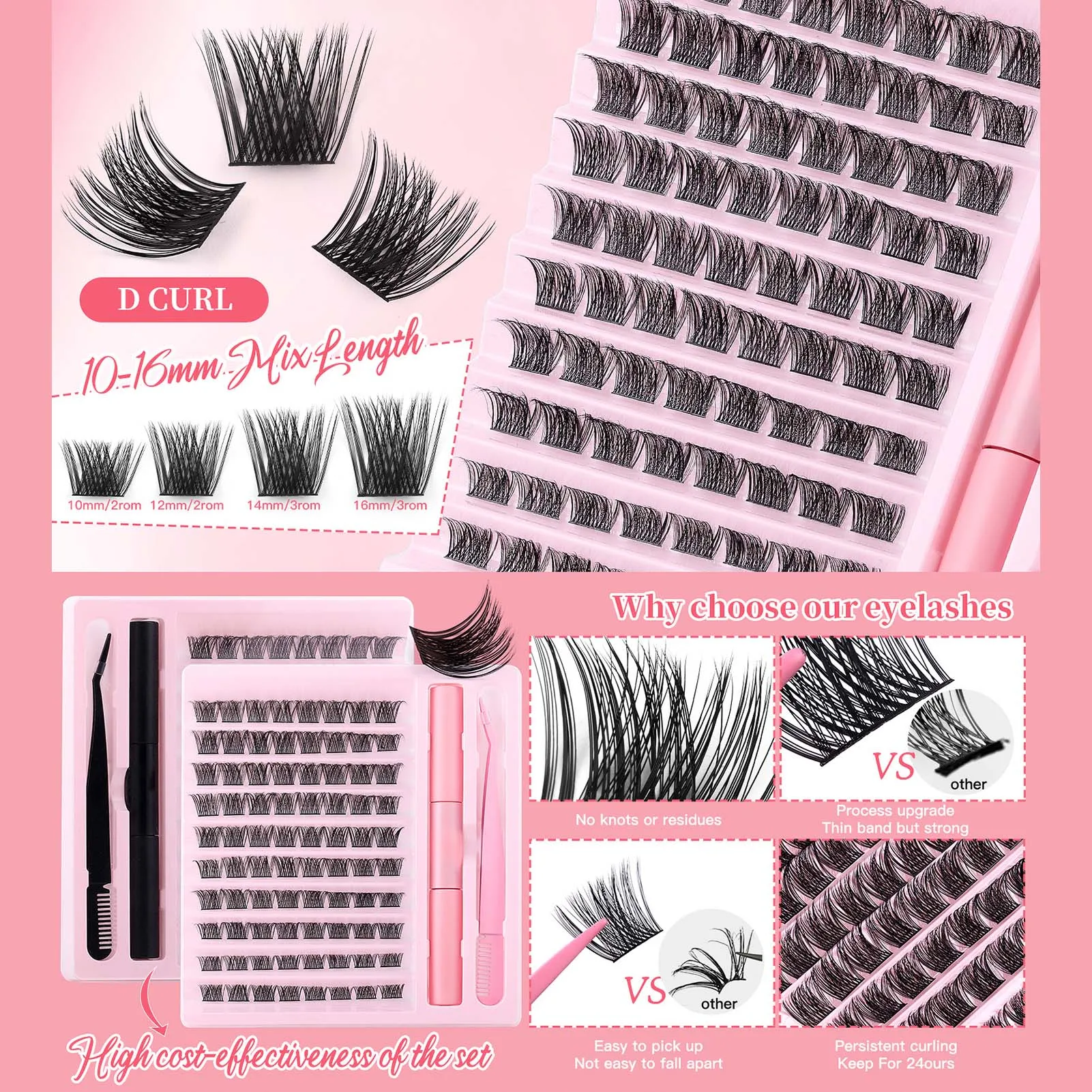 Schoonheid Valse Wimpers Set Bond En Seal Lijm Kit 10-16Mm 80 Clusters Natuurlijke Lange Wimpers Diy Lash Extensions Make-Up Accessoires