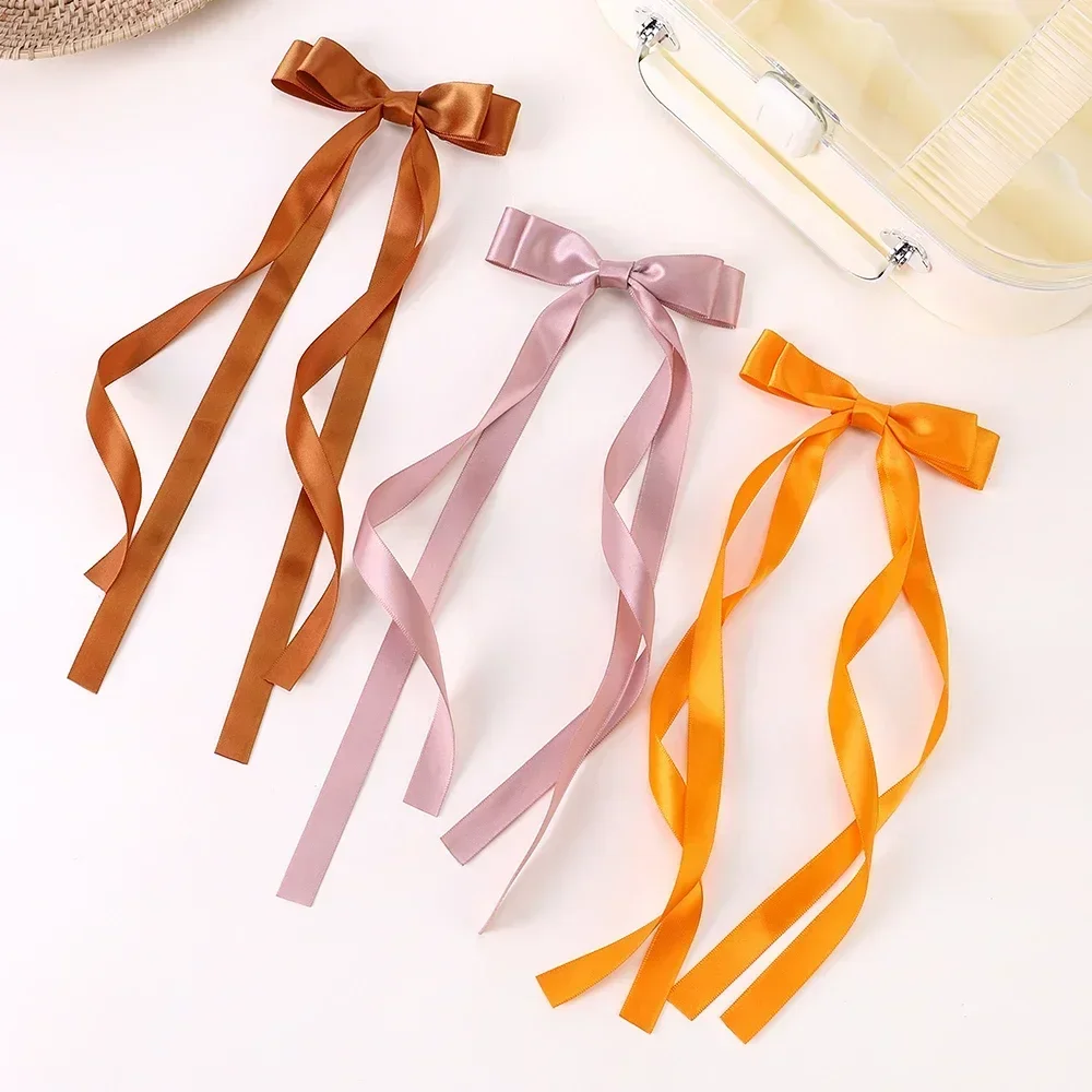 Elegant Satin Long Tassel Ribbon Bow Hair Clips for Baby Girl 2025 Christmas New Year Party Headwear Hair Accessories Gift