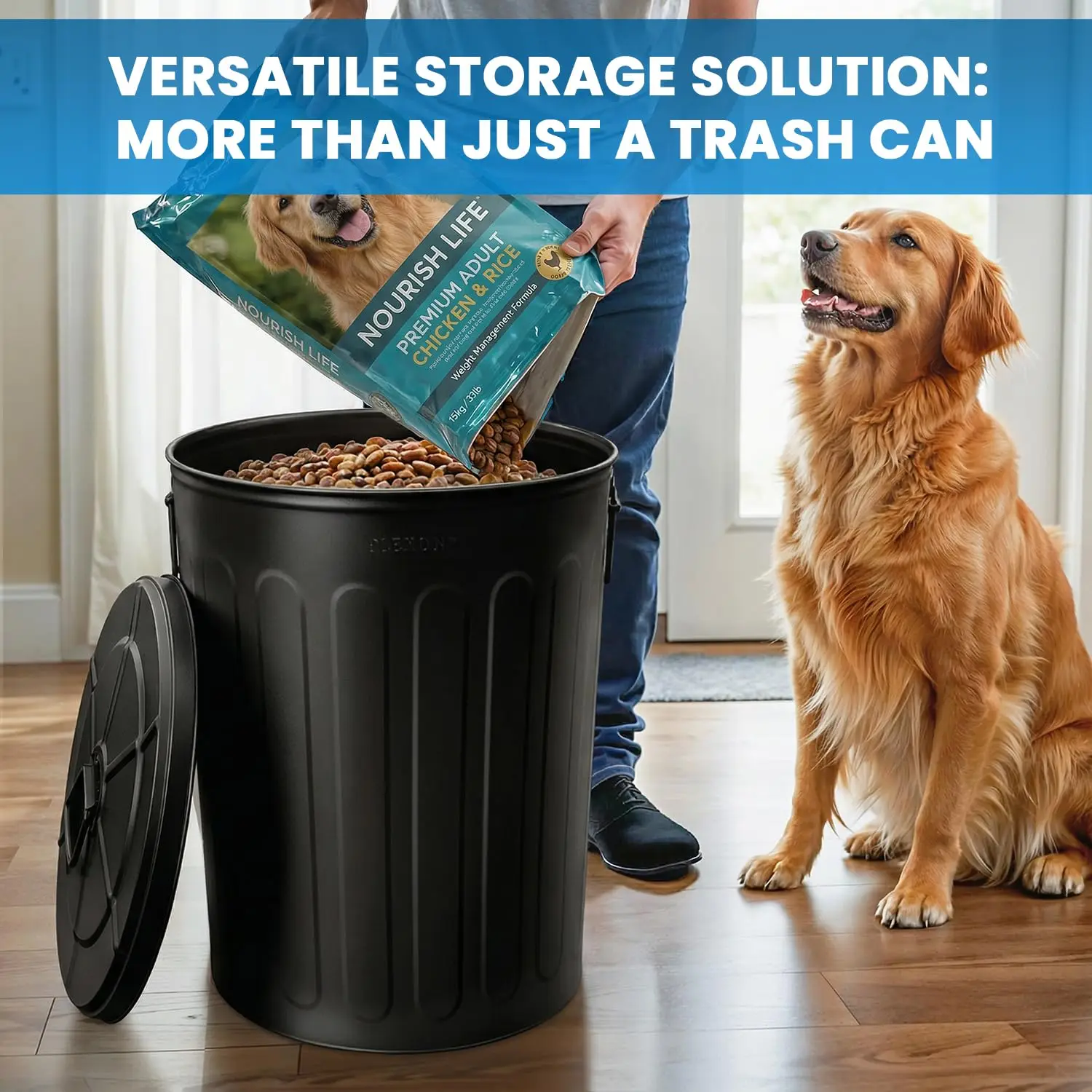 20 Gallon Metal Trash Can With Lid Outdoor Large Trash Bin Steel Garbage Can Heavy Duty Round Storage Container Bucket For Garage Patio Farmhouse Bird Seed, Black 3 Pack view 2