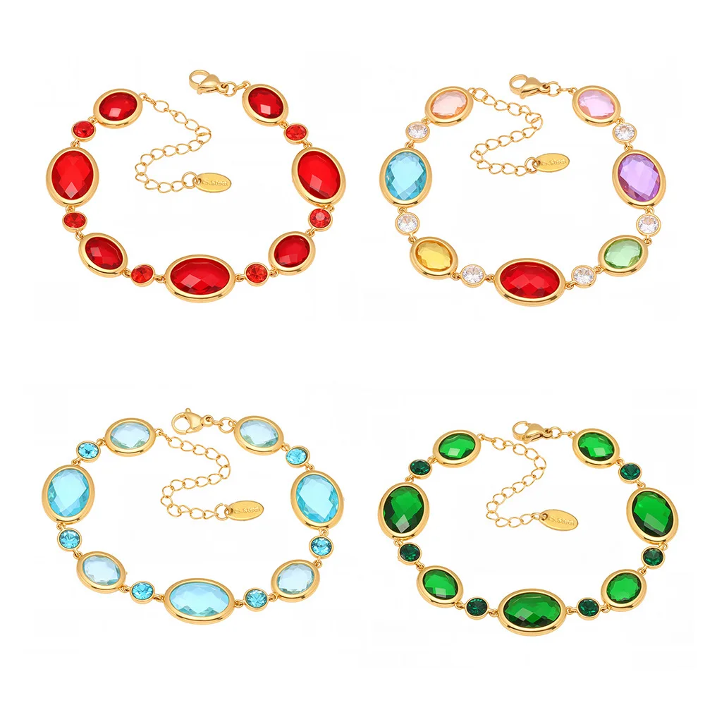 

Ourfuno Delicate Glass Stone Bracelet For Women Elegant Stainless Steel Party Wedding Bracelet Simple Fashion Jewelry Girls Gift