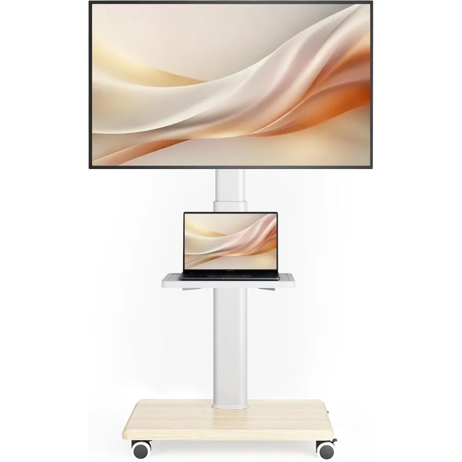 

Универсальная напольная подставка для телевизора с портативными колесами для домашних развлечений, регулируемая по высоте и поворотный дизайн на 80 градусов