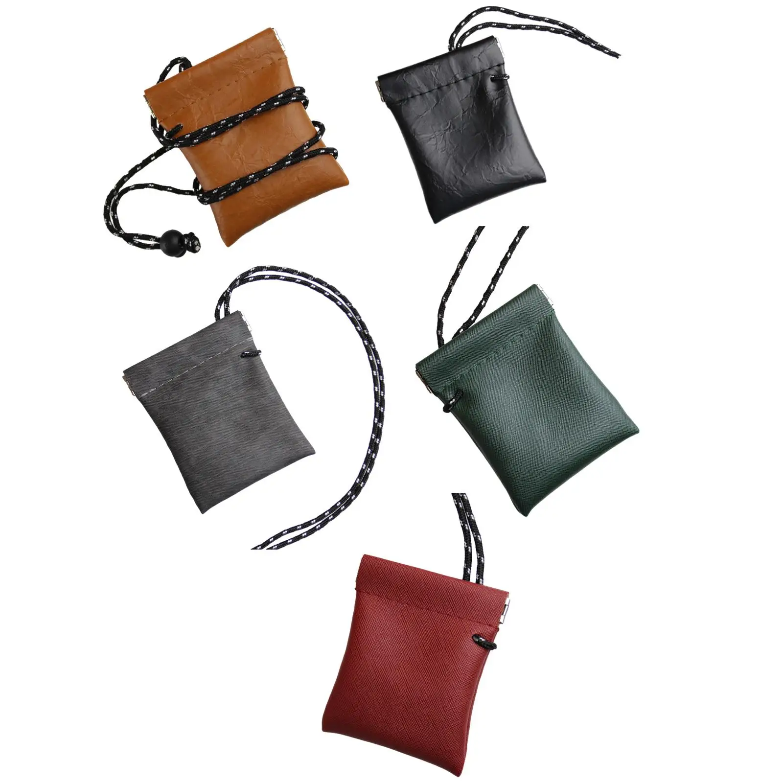 Hanging Neck Pouch for Men Women PU Leather Neck Lanyard Bag for Earbuds