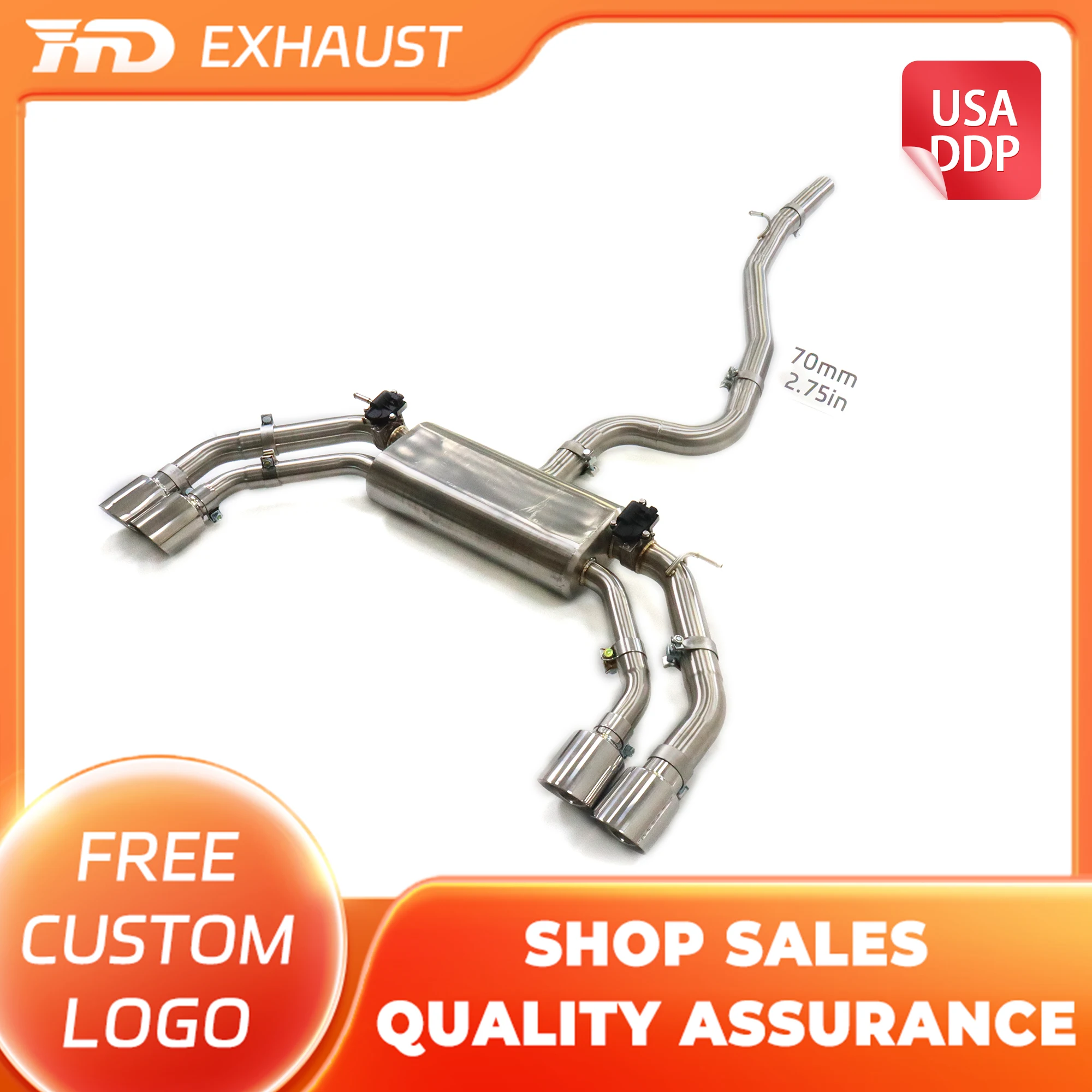 

HMD Hot sale stainless steel exhaust system Catback Exhaust for VOLKSWAGEN TIGUAN AWD 2.0T valves with Muffler tips exhaust pipe