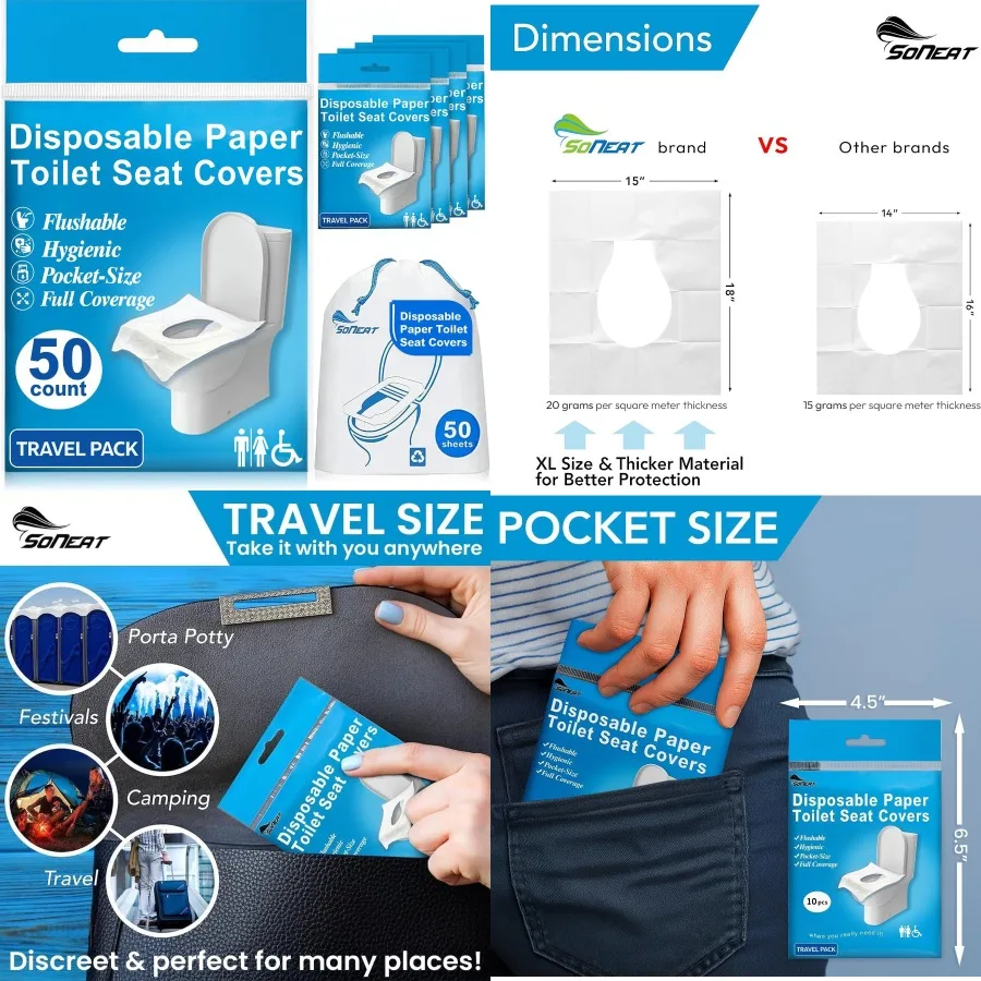 

Одноразовые чехлы на сиденья для унитаза, смывные XL, 50 шт., 100, биоразлагаемая защита для взрослых, приучение к горшку, путешествия, самолет