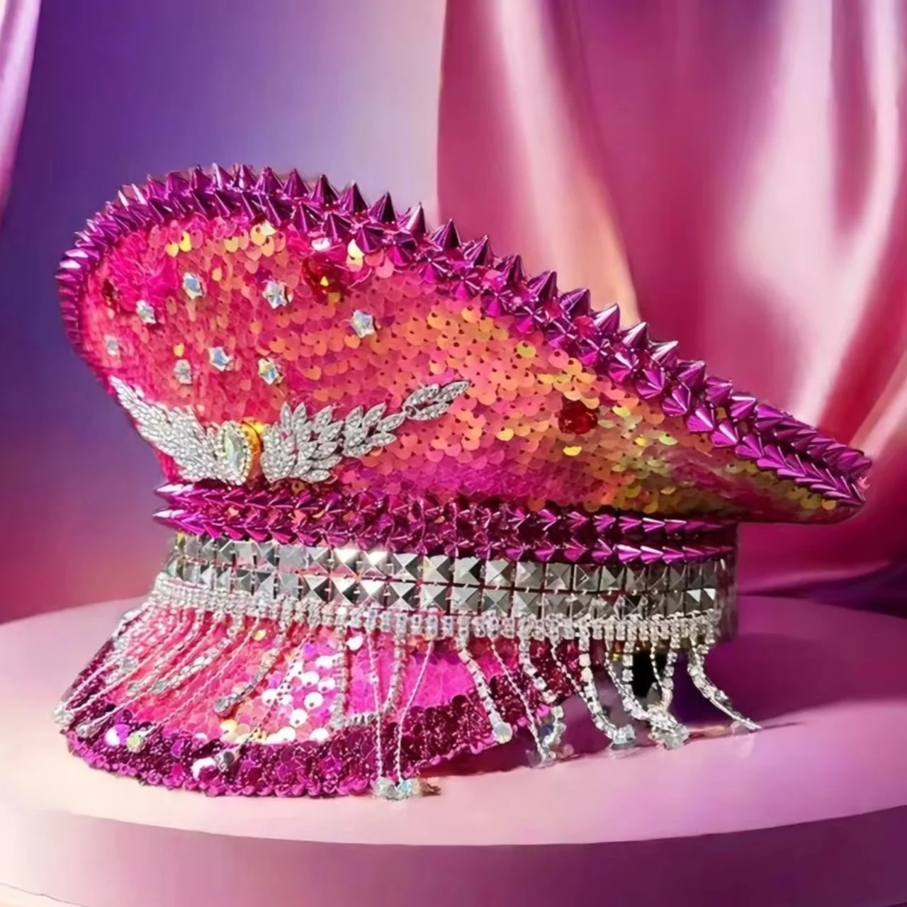 Kapelusz Halloween z frędzlami HongLuan, kapitańskie czapki z dżetami na festiwal Burning Man dla kobiet, akcesoria do cosplay dla kobiet