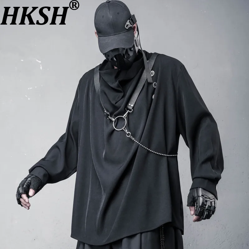 

HKSH Весенне-Осенняя новая мужская шикарная рубашка в китайском стиле с ворсовым воротником и пуговицами, модные свободные повседневные темные топы HK11937