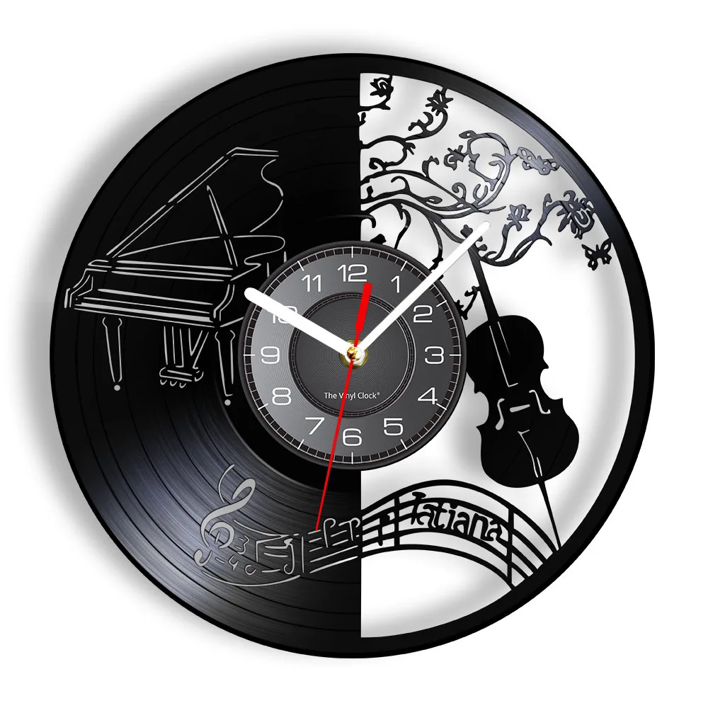 Music Instrucments Wall Art Home Decor Wall Clock Piano Cello Music Sheet Vinyl Record Wall Clock Pianist Cellist Musicians Gift