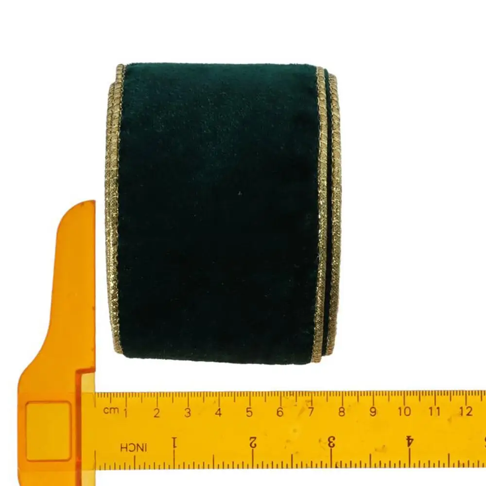 10 Yards 2.5 Inch Wide Velvet Ribbon Golden Edge Velvet Golden Edge Ribbon Red Green Wired Ribbon for Wedding