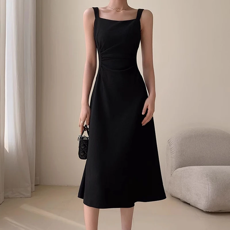 2025 New Summer Girls Sweet Elegant White Party Dress Women Slim Fit Mid-Long Skirts Female Concise Designer Solid A-line Dress