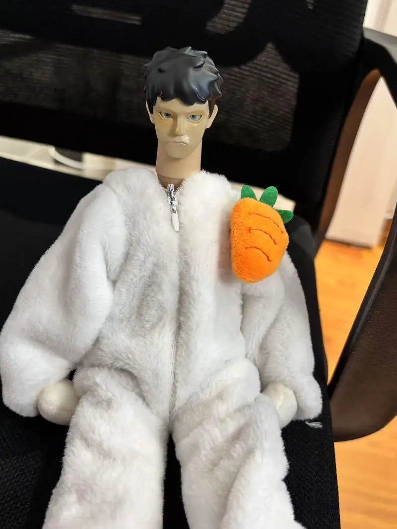 In Stock 1/6 Scale Goon White Rabbit Plush Coat With Headband Full Set Fit 12inch Action Figure Model Toys
