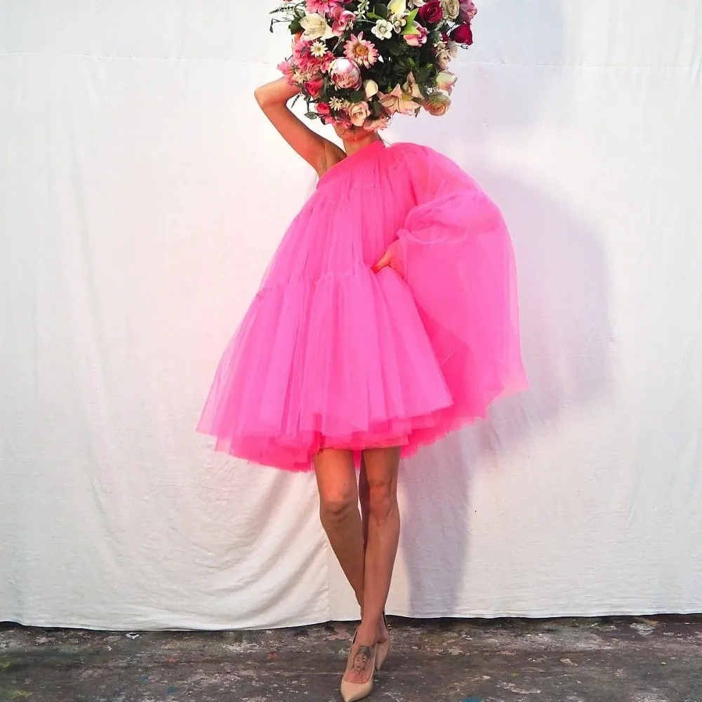 

Юбки-пачки из тюля цвета фуксии для вечерних мероприятий и свадеб, длинные макси-юбки с эластичной талией, женские свадебные юбки, короткие платья для женщин