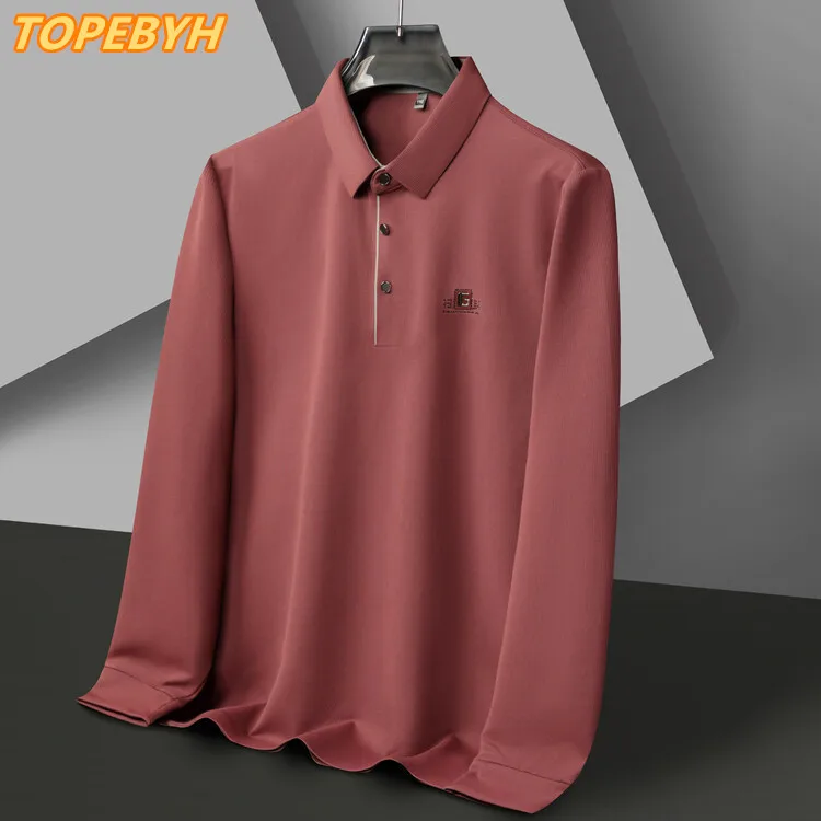 

2025 Mens Daily Casual Tee Long Sleeve Sweatershirt Man Clothes Pullover Lapel Polo Tops Mens Clothing