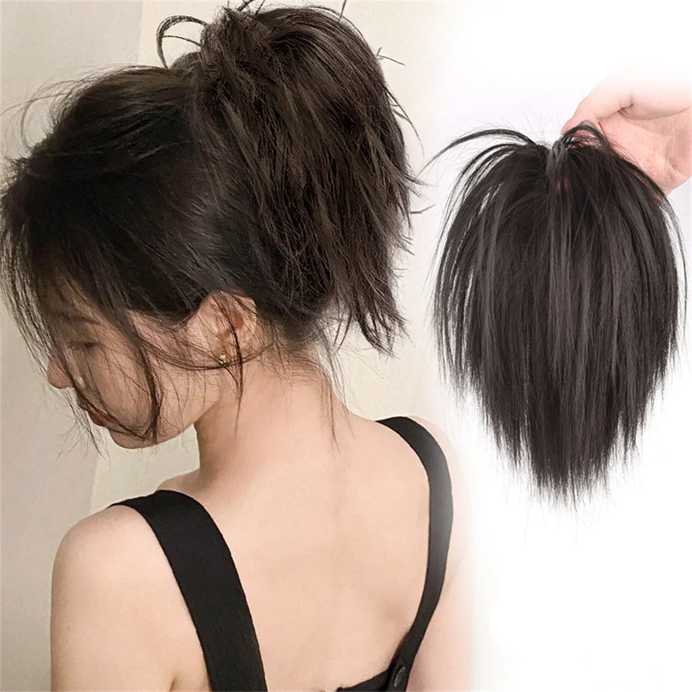 Synthetic Hair Bun Extensions Messy Straight Hair Band Elastic Chignon Scrunchy Wrap Updo False Hair Pieces For Women Hair Ring