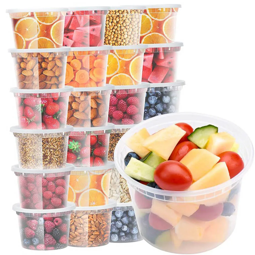 16 oz Deli Containers with Lids,Plastic Food Storage Freezer Storge Soup Containers with Lids,Reusable & Stackable