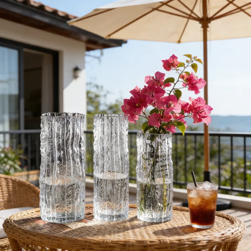 Glacier Texture Glass Flower Vase Clear Hydroponic Plant Pot Nordic Minimalist Vase Table Accessory Living Room Wedding Decor