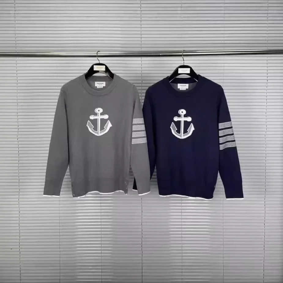 TB Tom Autumn/Winter New Knit Boat Anchor Round Neck Jacquard Long Sleeve Casual Comfortable Men's Women's Sweater