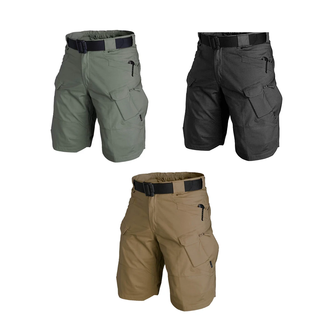Men Shorts Activewear Cotton Riding Biking Multi-Pocket Short Pants Washable Hunting Fishing Cargo Casual Male Khaki M