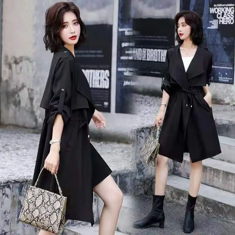 

Женский кожаный плащ с защитой от брызг, приятный для миниатюрности, непромокаемый, с глубокой шнуровкой, однотонный, в китайском стиле, хаки, зеленый, верхняя одежда