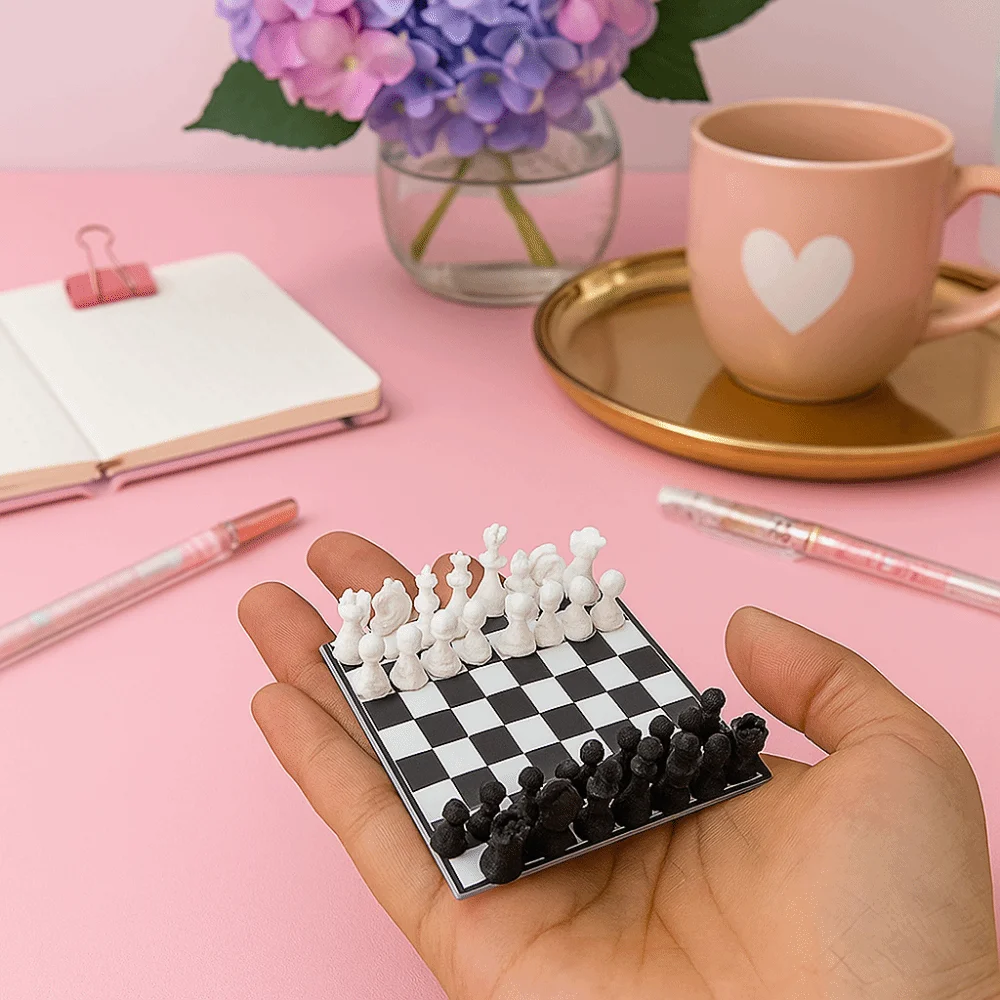 Xadrez mini jogo de xadrez tamanho de bolso feito à mão escala 1/12 xadrez internacional padrão delicado conjunto de xadrez internacional