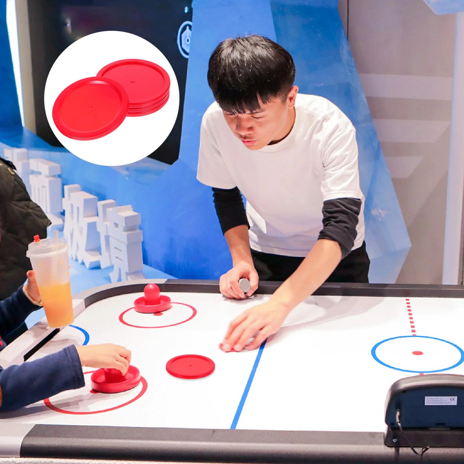 

4pcs 50Mm Air Hockey Paddles Replacement Red Sliders Pushers Set For Table Accessories Hockey Handles Sports