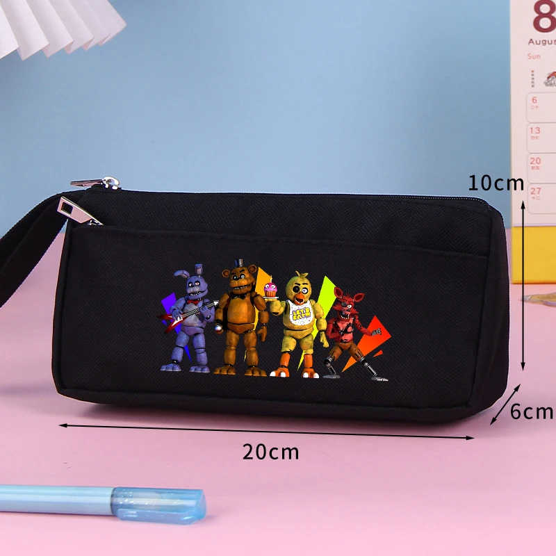 خمس ليال في فريدي 2 مقلمة لطيف أنيمي النايلون القلم حقيبة طالب طبقة مزدوجة سعة كبيرة قلم رصاص الحقيبة أكياس القرطاسية