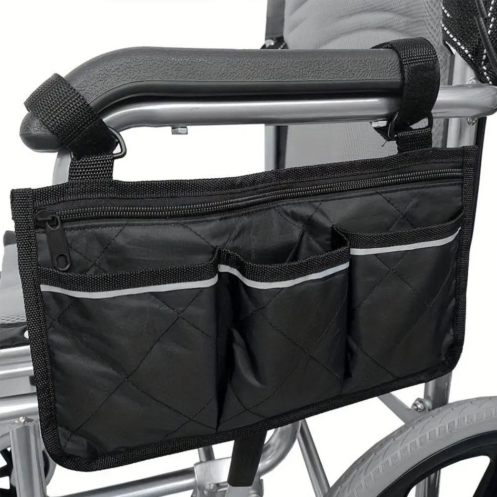Wheelchair side armrest bag Reflective strip Portable Velcro polyester storage and hanging bag