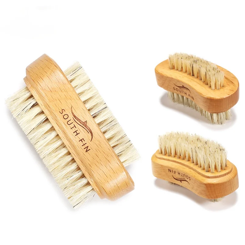 Brosses Double face pour nettoyage des ongles, avec manche en bois, poils naturels, outil de manucure et de pédicure, brosse à récurer