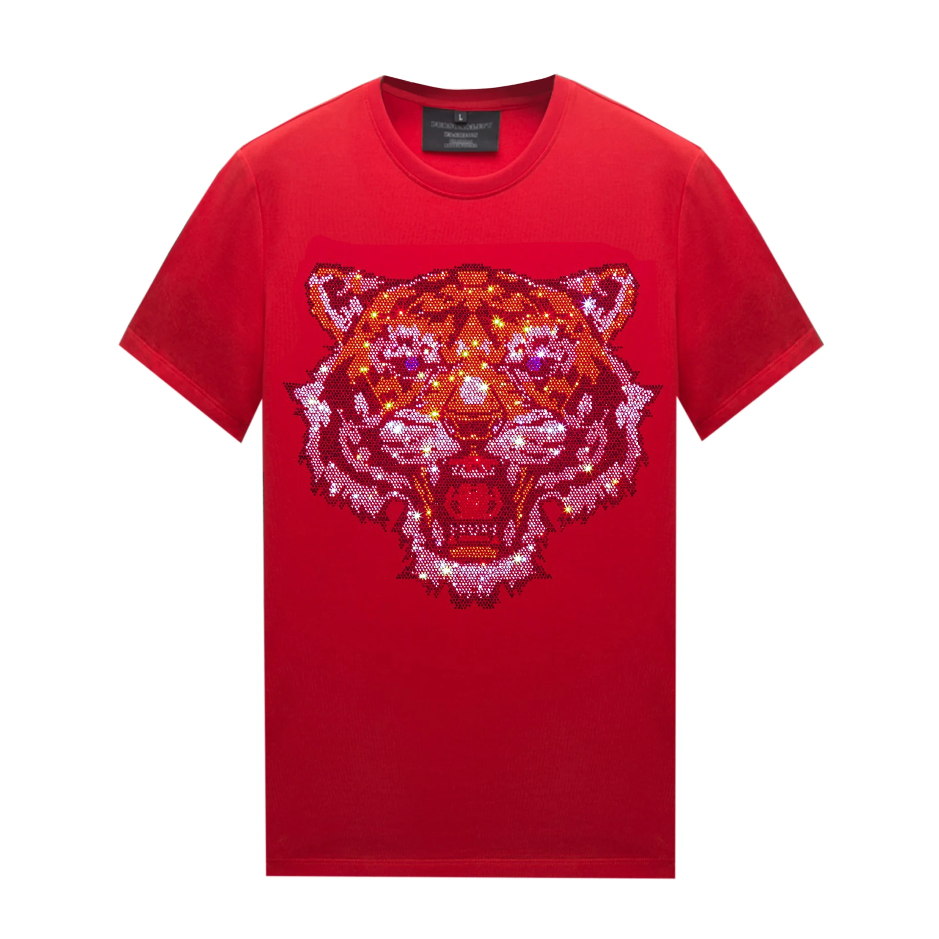 Rhinestones Shirts Mens Luxury Top Diamond - Red Casual T-shirts Designer Crew Neck Unisex Mercerized Cotton