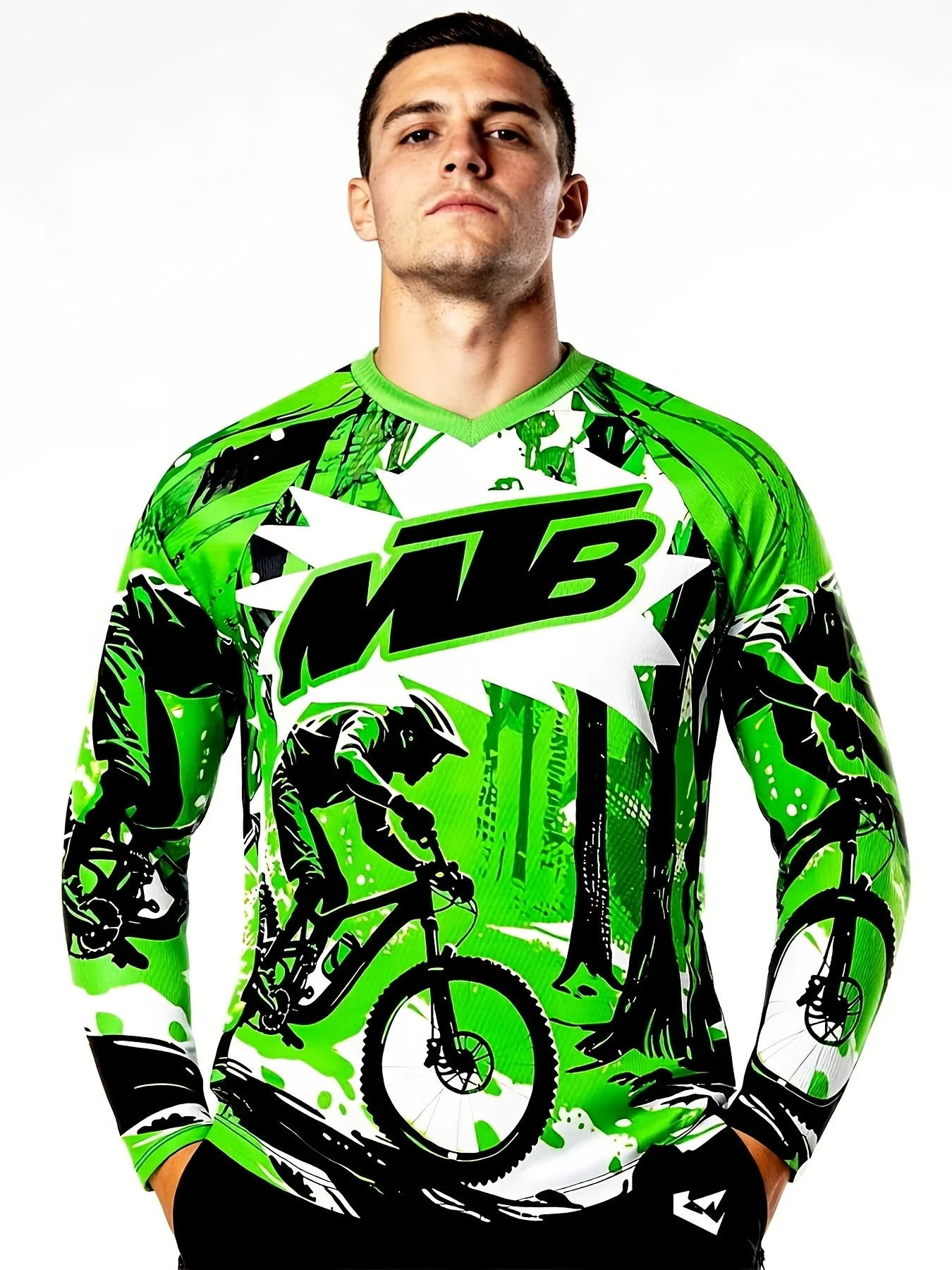 Mountain Biking New Jersey - สินค้าใหม่ เสื้อเจอร์ซีย์แขนยาวคอวีลายกราฟิกรถจักรยานเสือภูเขา ใส่ได้ทั้งชายและหญิง เสื้อยืดปั่นจักรยานสำหรับปั่นออฟโรด ใส่ลำลอง