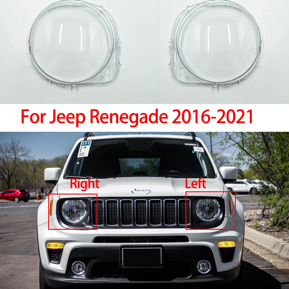 Car Front Headlight Cover For Jeep Renegade 2016-2021 Left/Right PVC Headlight Shell Plexiglass Clear Lamp Shell Car Accessories