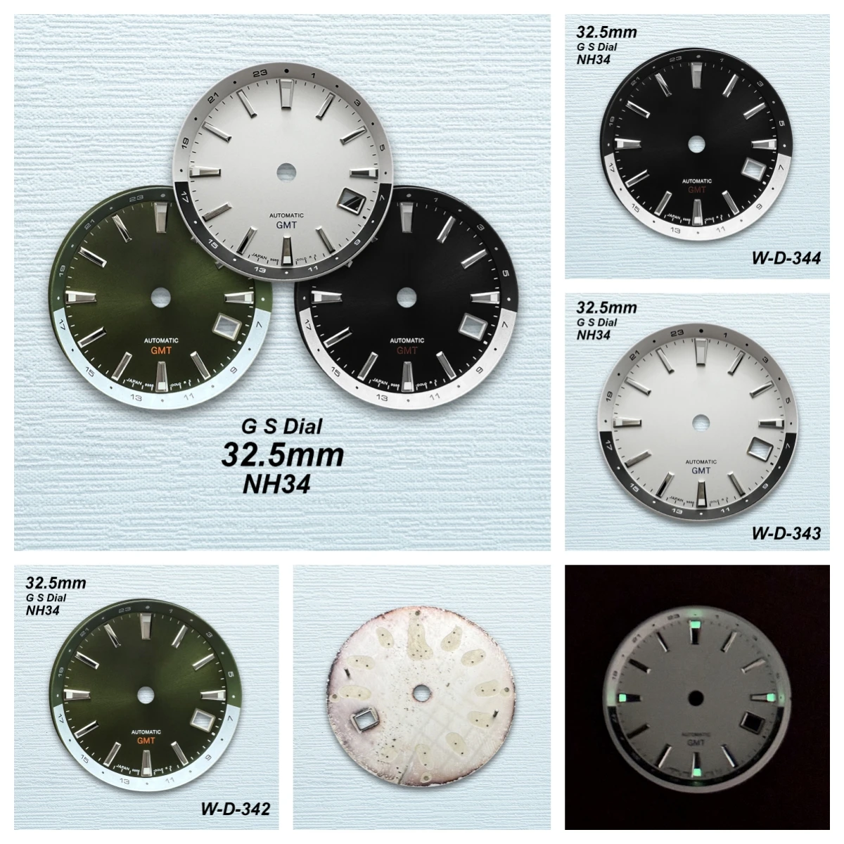 32.5 mm G S Logo GMT Dial Fit NH34 Japanese Movement Green Luminous High-Quality Watch Modified Accessories