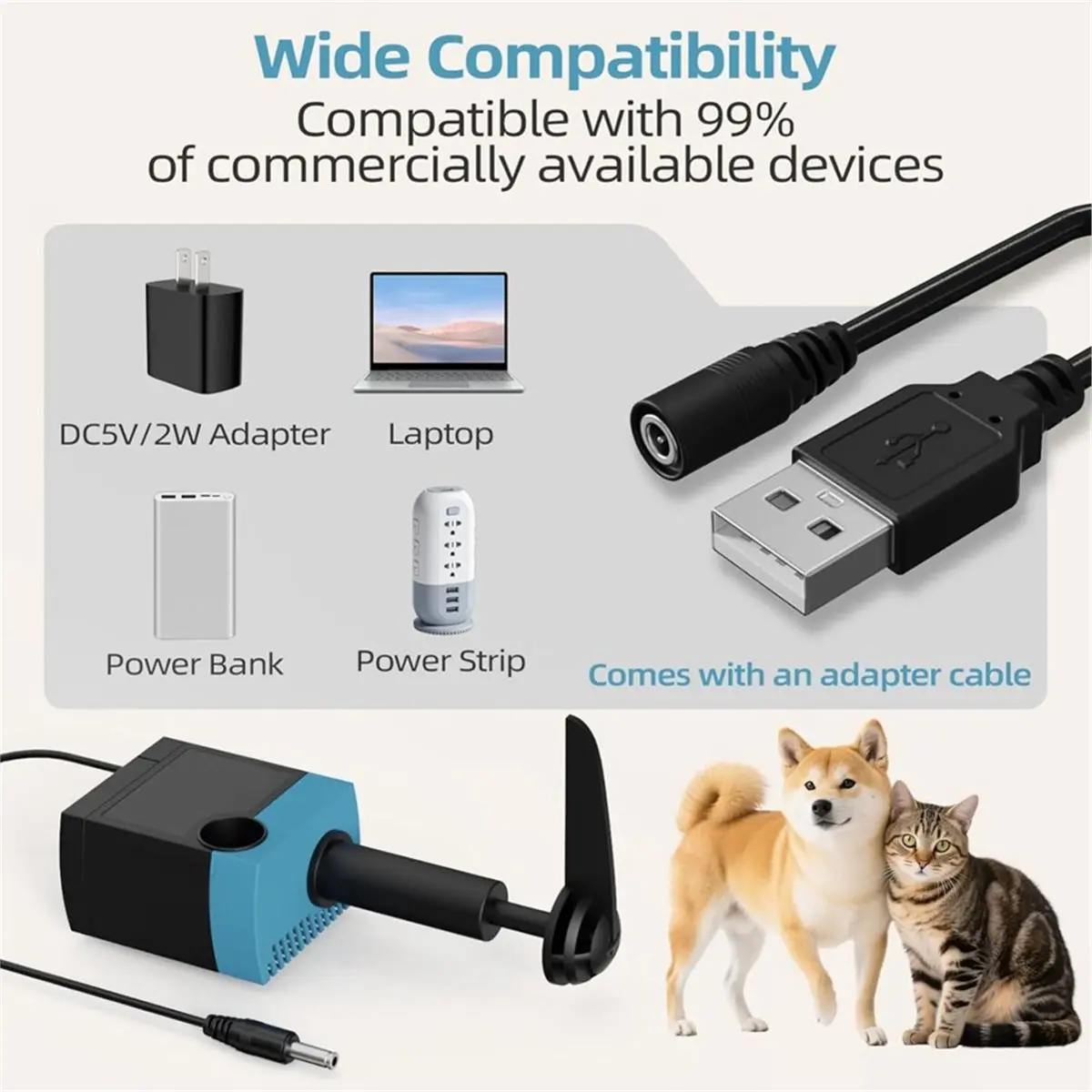 (A99Z) SP-400LV Cat Water Fountain Pump, USB Replacement Pump for Pet Fountains,for Pet Water Fountains