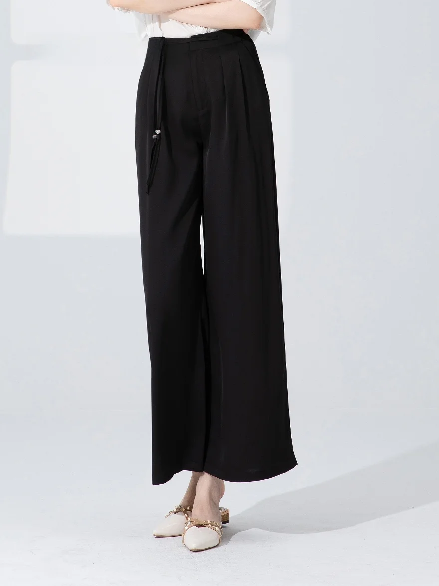 

Летние прямые брюки Dailanzhi: Новинка, драпированные, элегантные, универсальные, с высокой талией, широкие штанины, женские брюки для офиса и повседневной носки