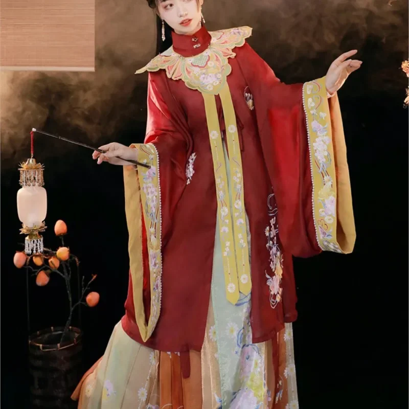 Original Ming Dynasty Hanfu Dress Women Cloud Shoulder Horse Face Skirt Fairy Chinese Style Stand-up Collar Robe Ancient Costume