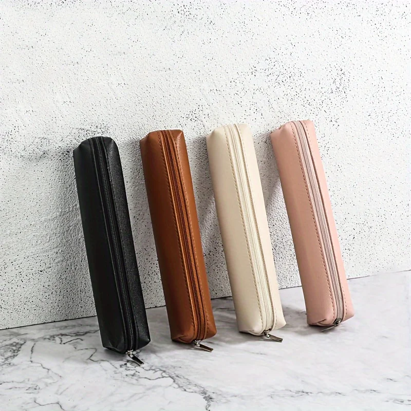 Mini estuche para lápices de maquillaje, bolsa de maquillaje, estuche para lápices con pincel para cejas, estuche para lápices de piel sintética de primera calidad, 1 ud.