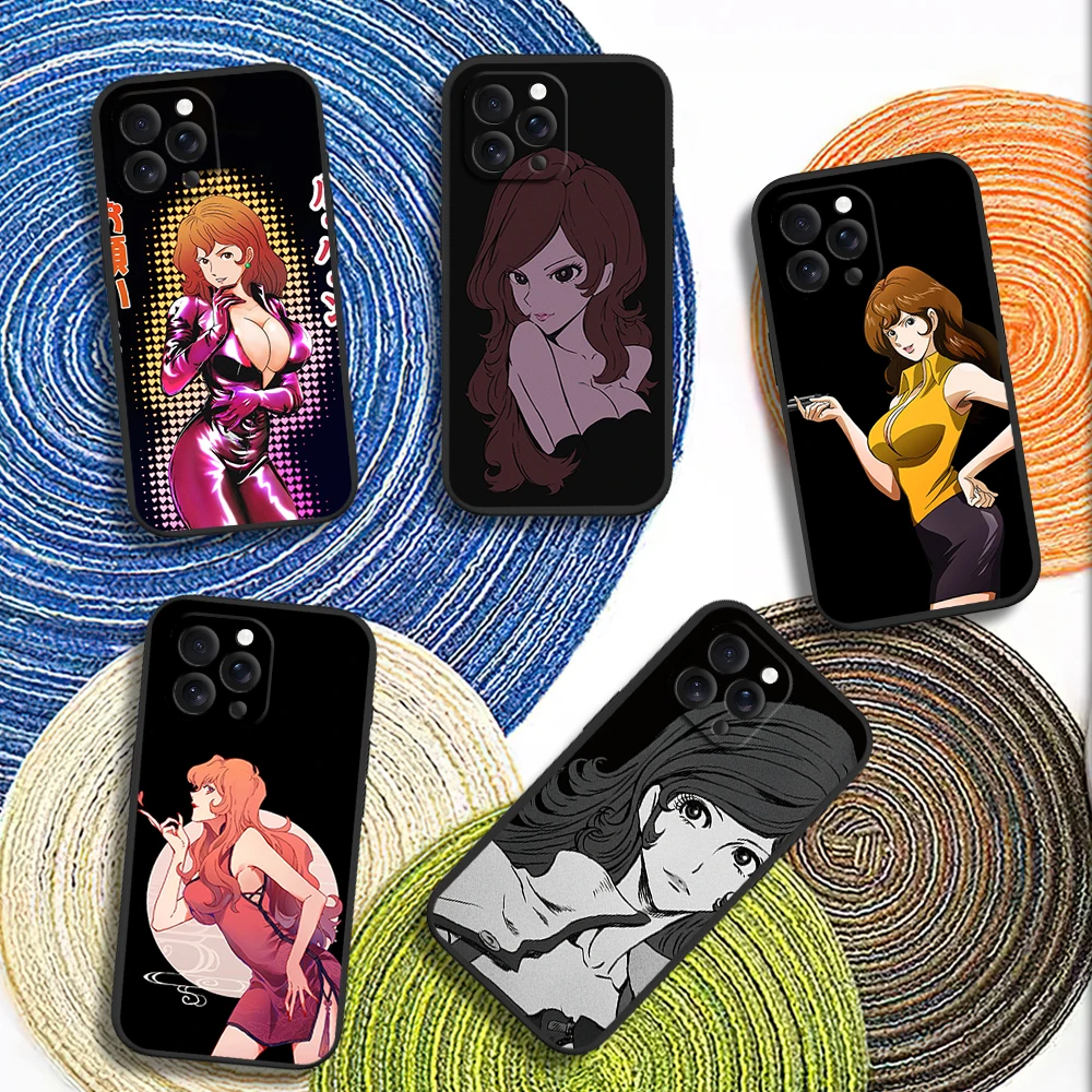 Anime Fujiko Mine Manga Woman L-Lupin III 90s Phone Case for iPhone 12 11 14 15 13 16 Max Plus Pro Black Soft Silicone Cover