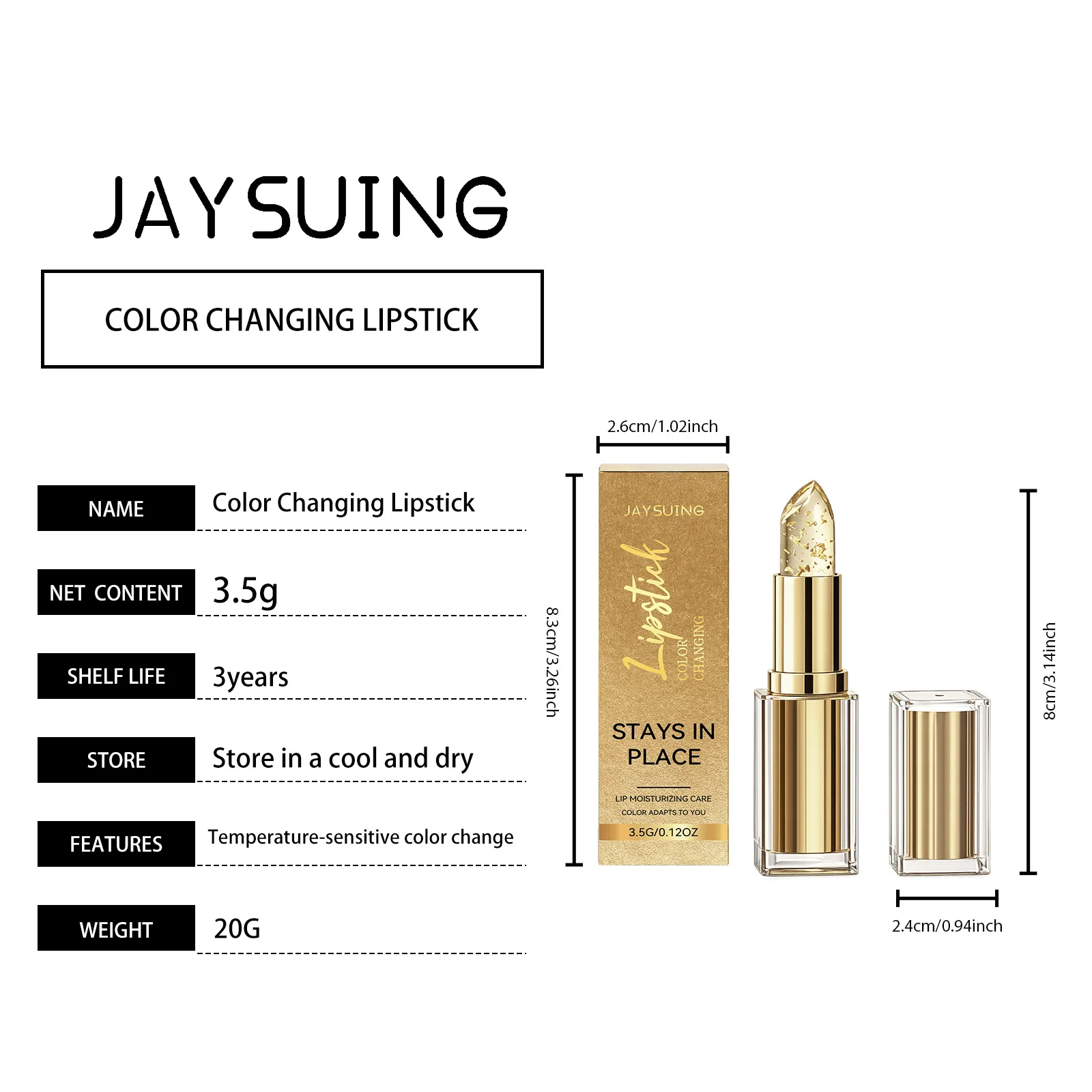 Goldfolie Farbwechselnder Lippenbalsam Anpassung an den Lippenton Transparenter Wasserfester Kristall-Jelly Perlglanz-Lipgloss Feuchtigkeitsspendender Lippenstift – Detail 13